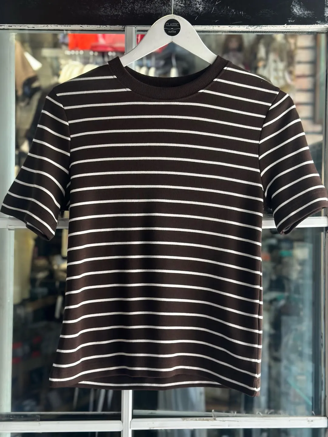 Navy Blue and White Striped T-Shirt
