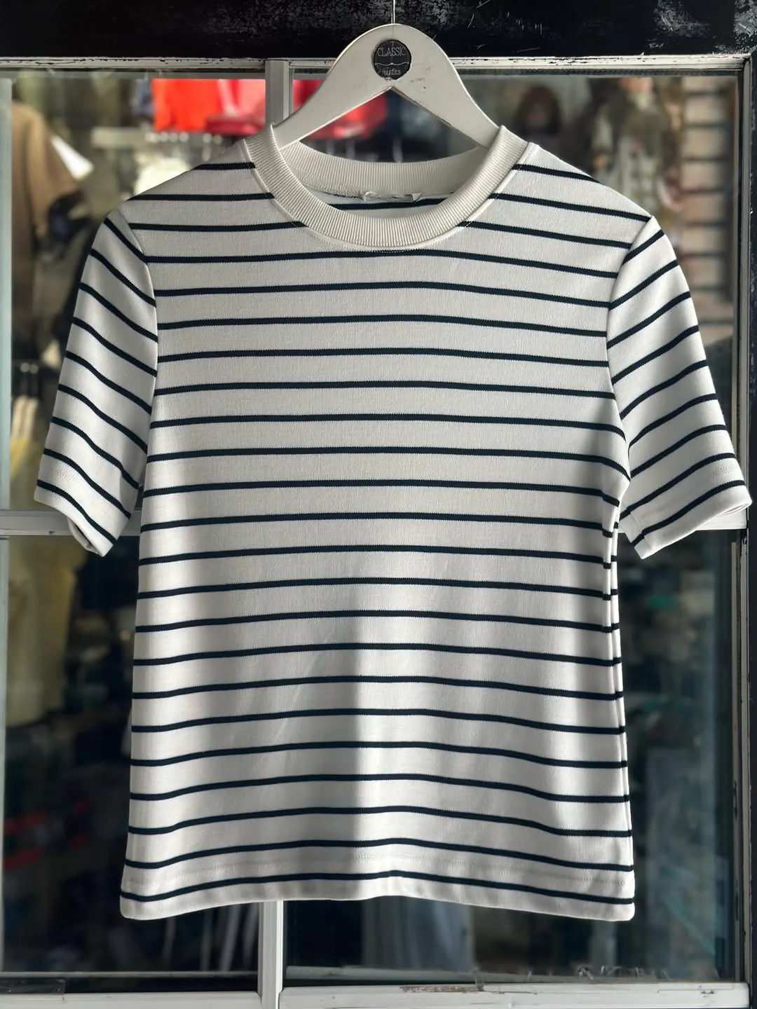 Navy Blue and White Striped T-Shirt