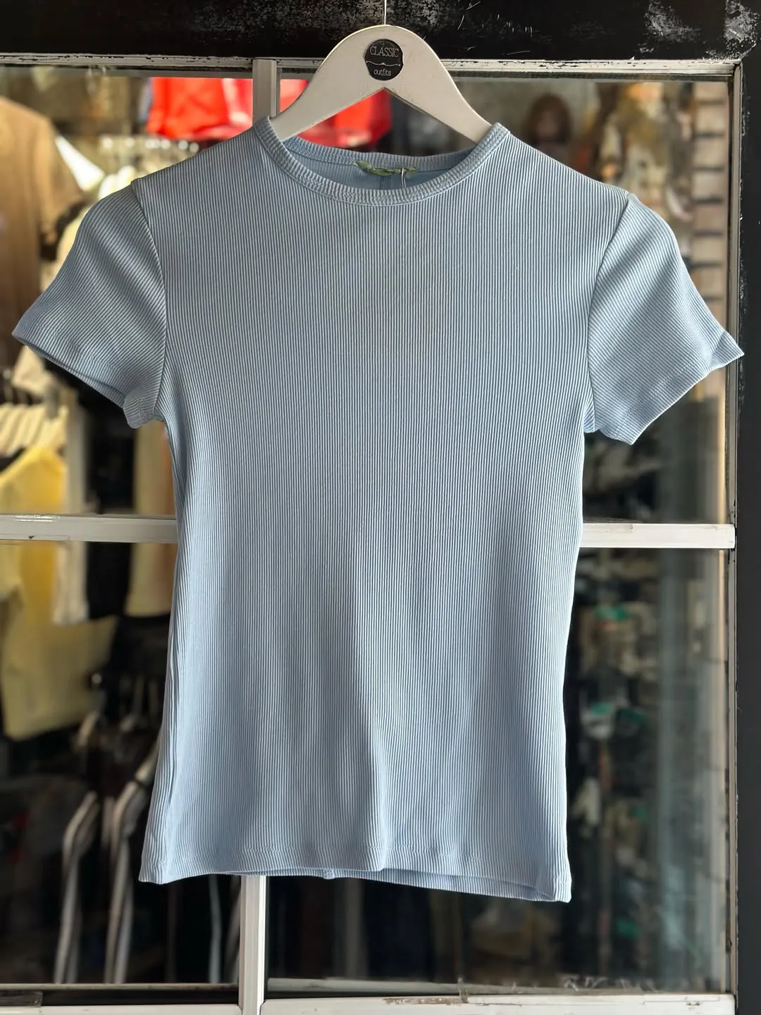 Light Blue Ribbed Short Sleeve T-Shirt