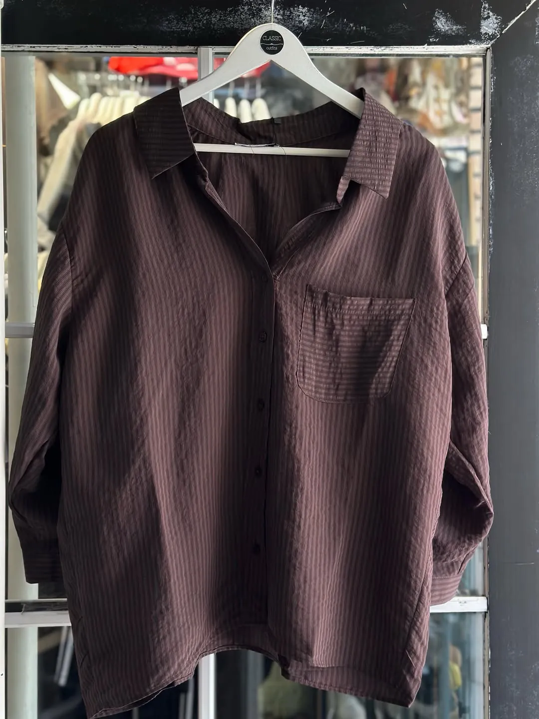 Navy Blue Striped Button-Down Shirt
