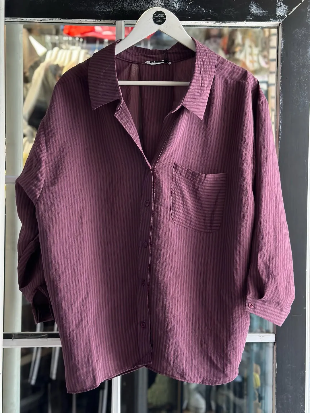 Navy Blue Striped Button-Down Shirt