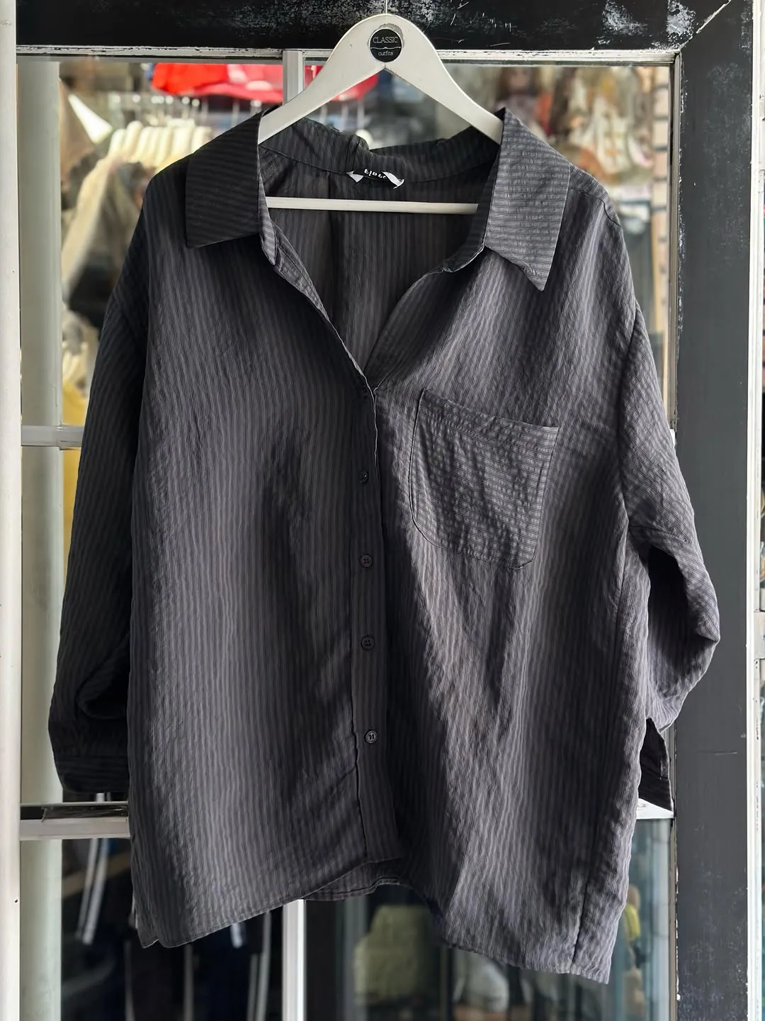 Navy Blue Striped Button-Down Shirt