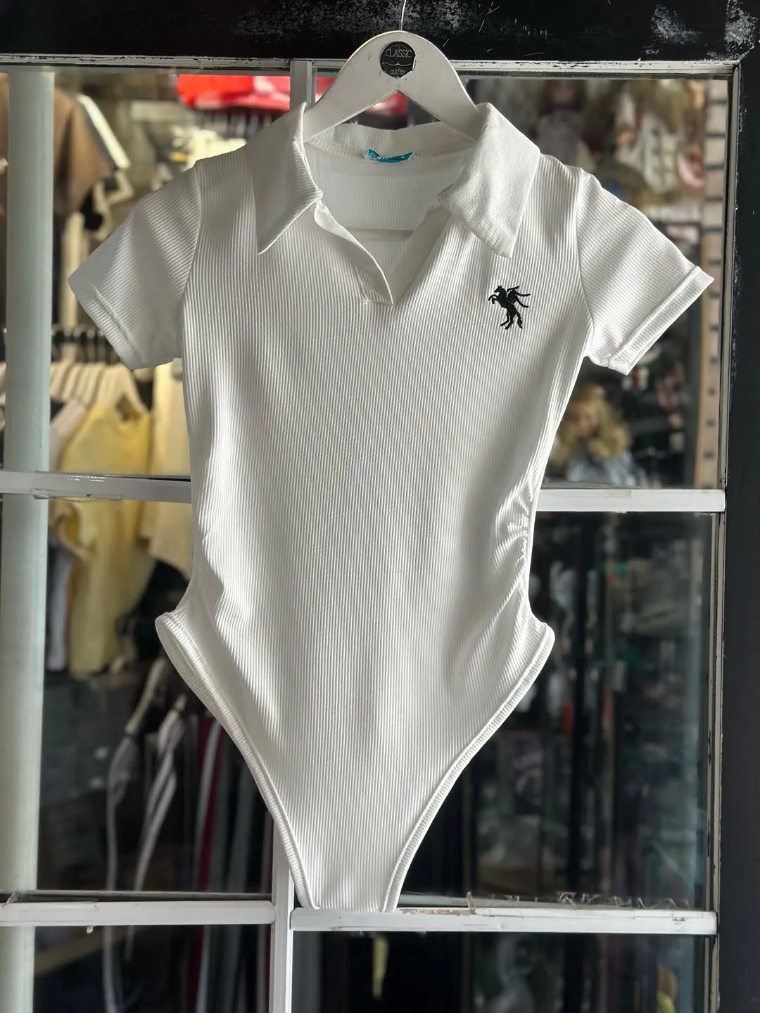 Maroon Ribbed Polo Bodysuit