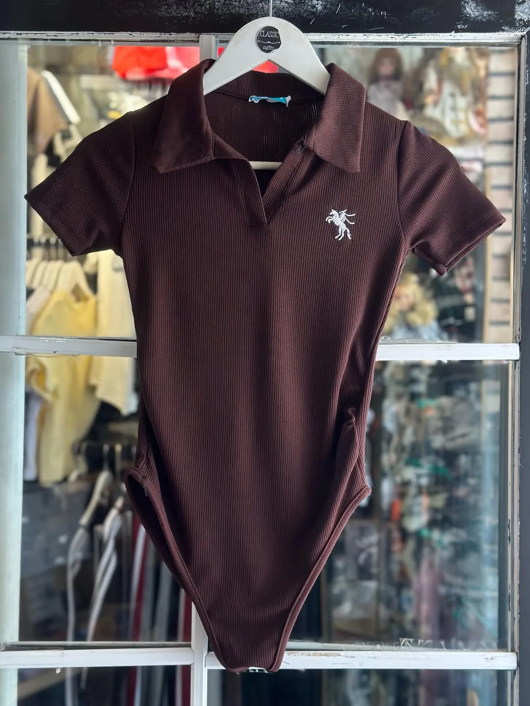 Maroon Ribbed Polo Bodysuit