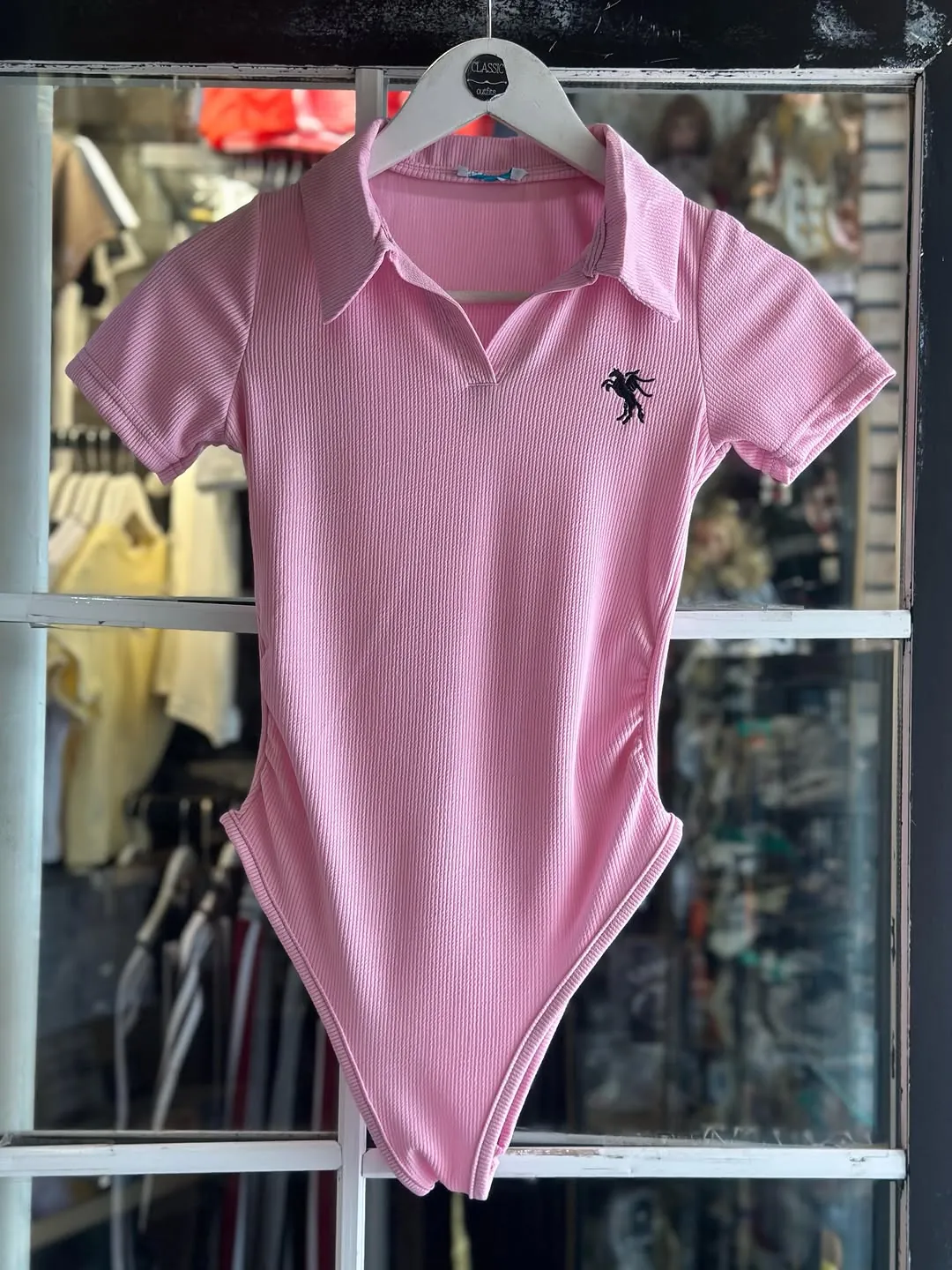 Maroon Ribbed Polo Bodysuit