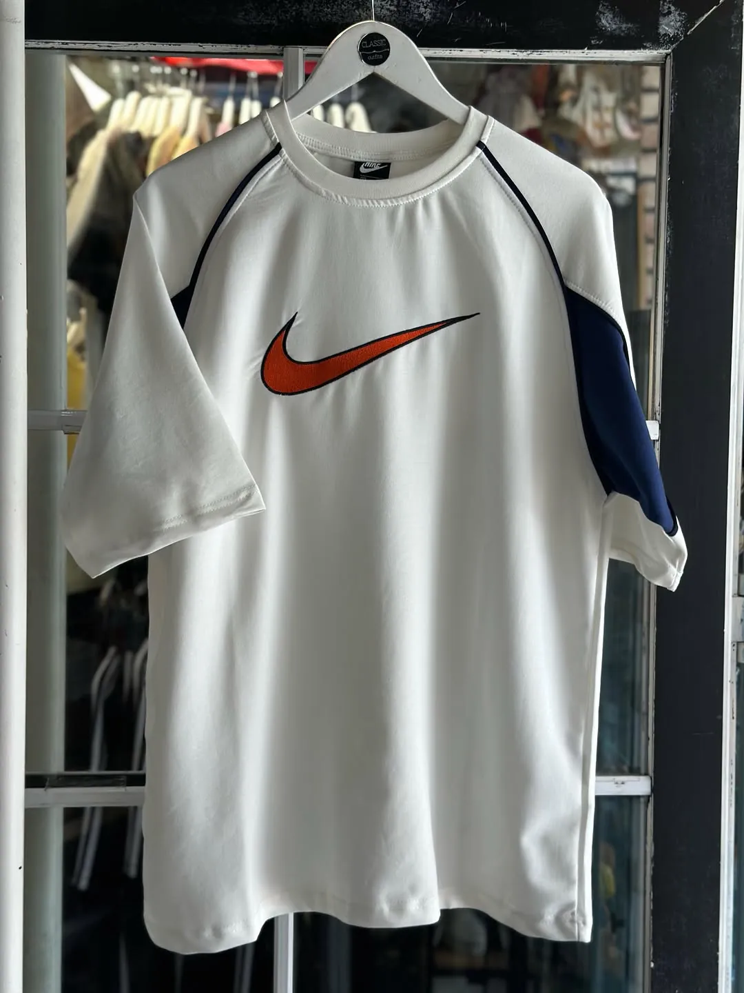 Nike White Raglan T-Shirt with Orange Swoosh