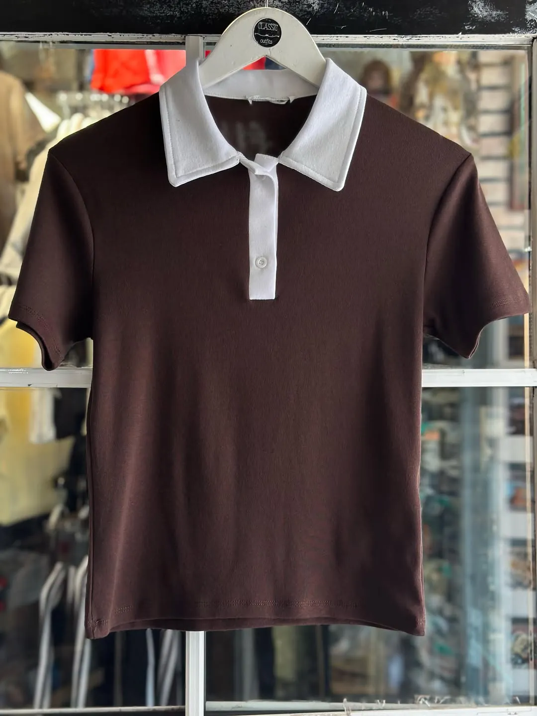 Brown Polo Shirt with White Collar