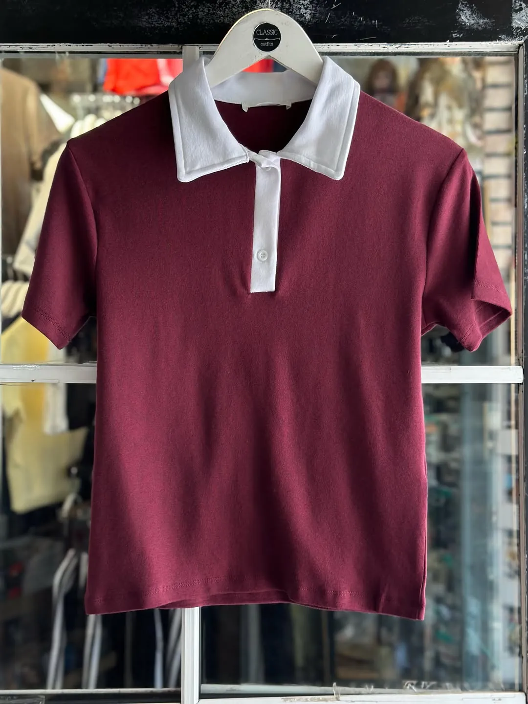 Brown Polo Shirt with White Collar