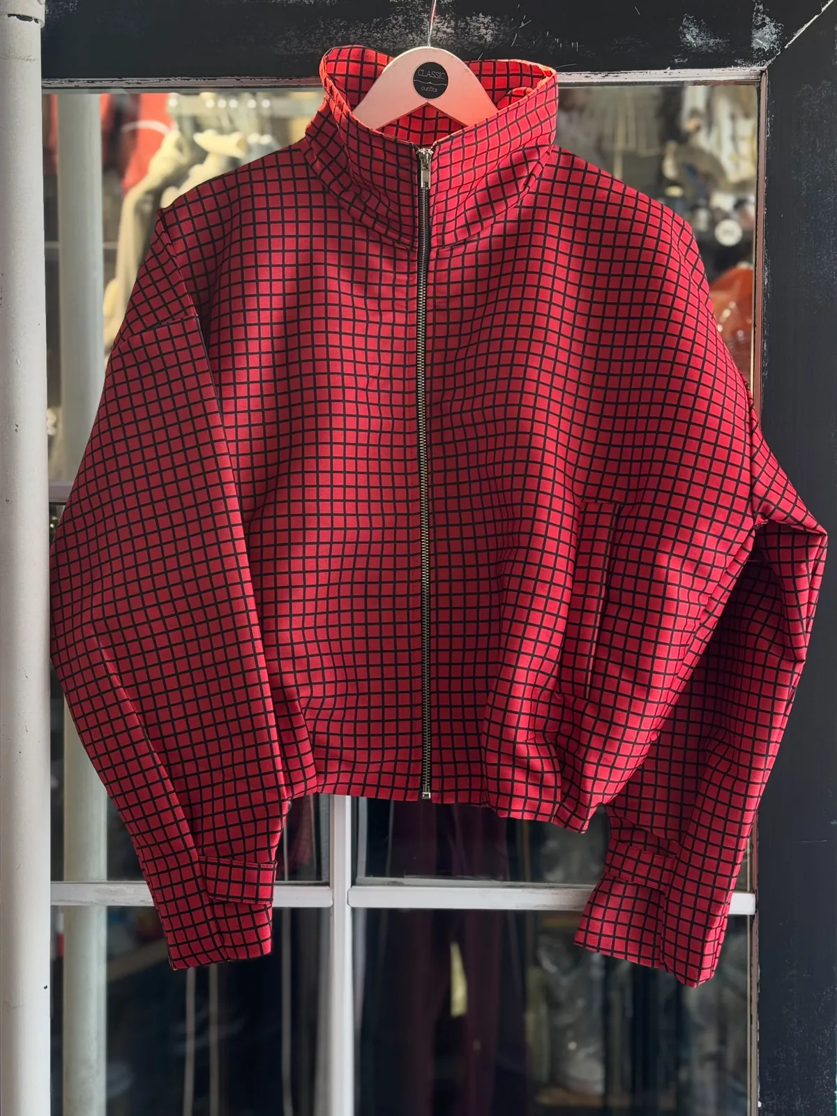 Red Plaid Zipper Jacket