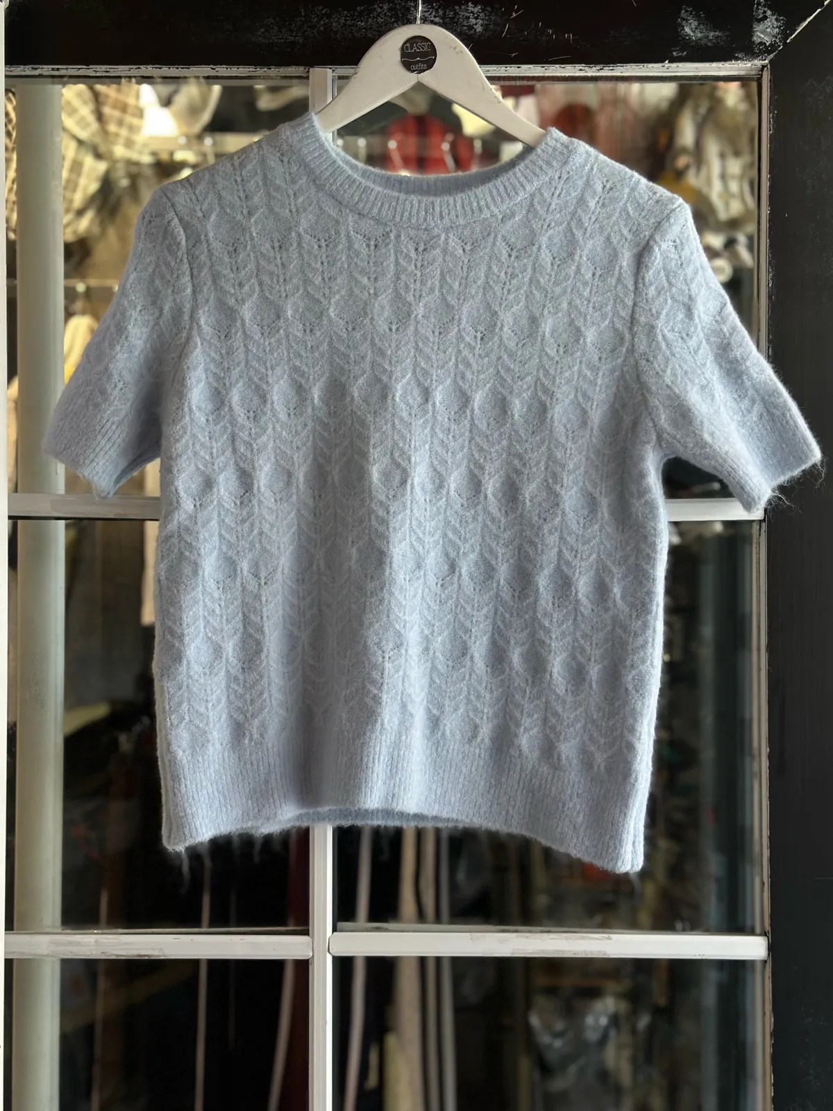 Light Blue Short Sleeve Knit Sweater