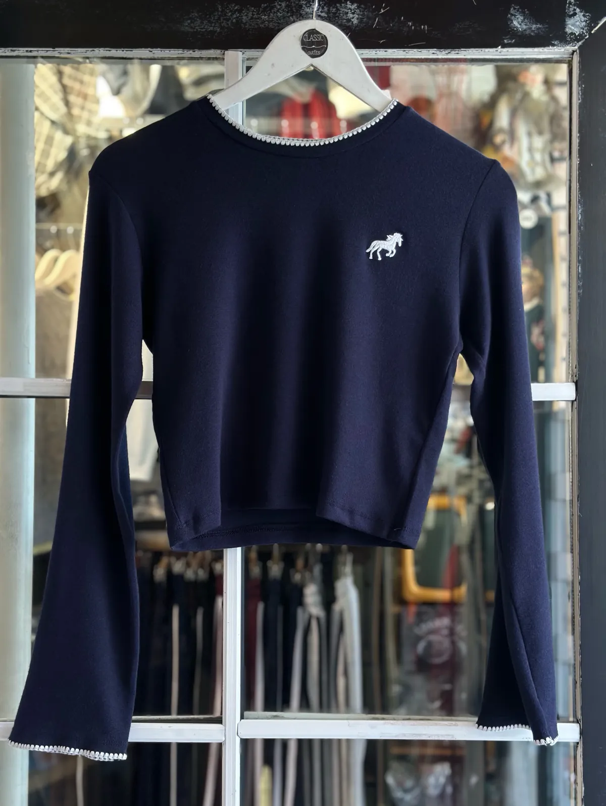 Navy Blue Long Sleeve Top