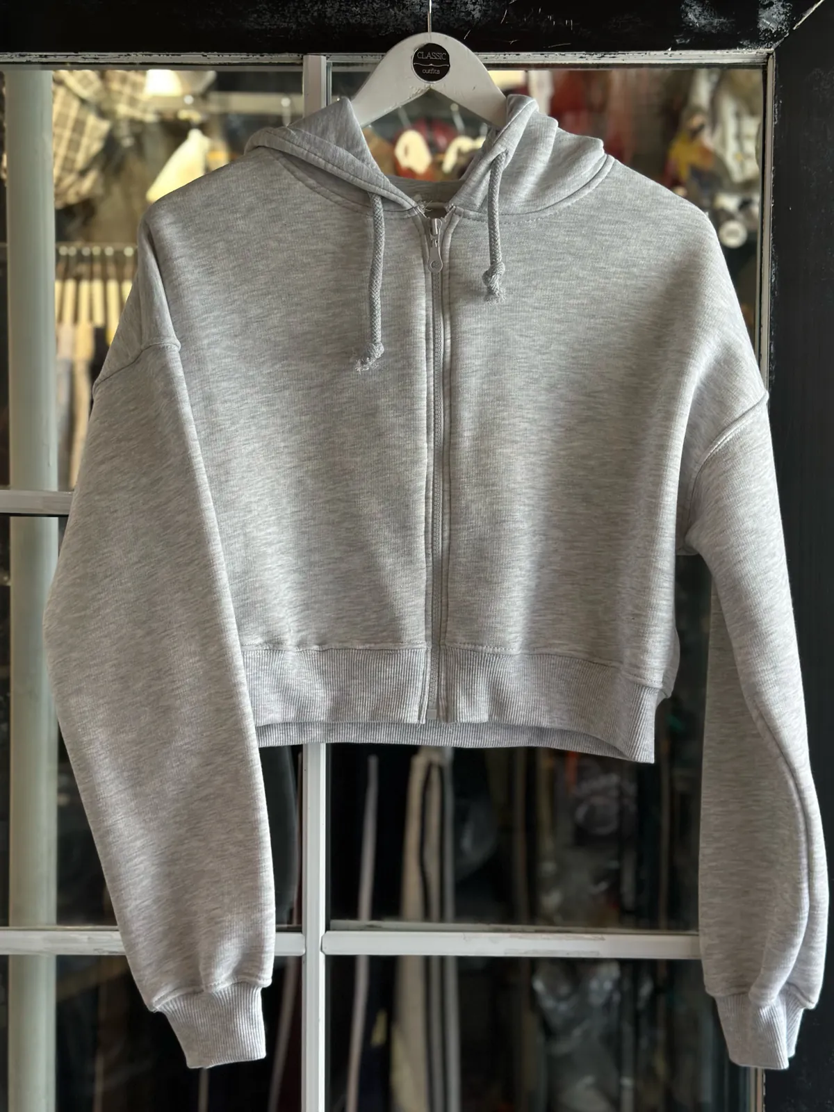 Grey Cropped Zip-up Hoodie