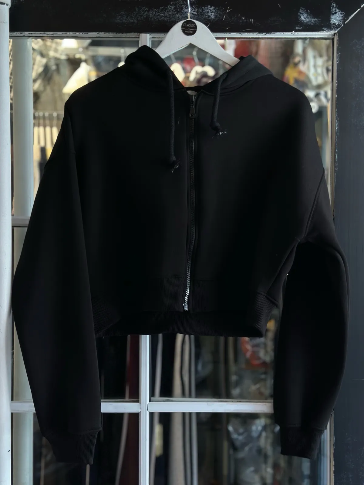 Grey Cropped Zip-up Hoodie