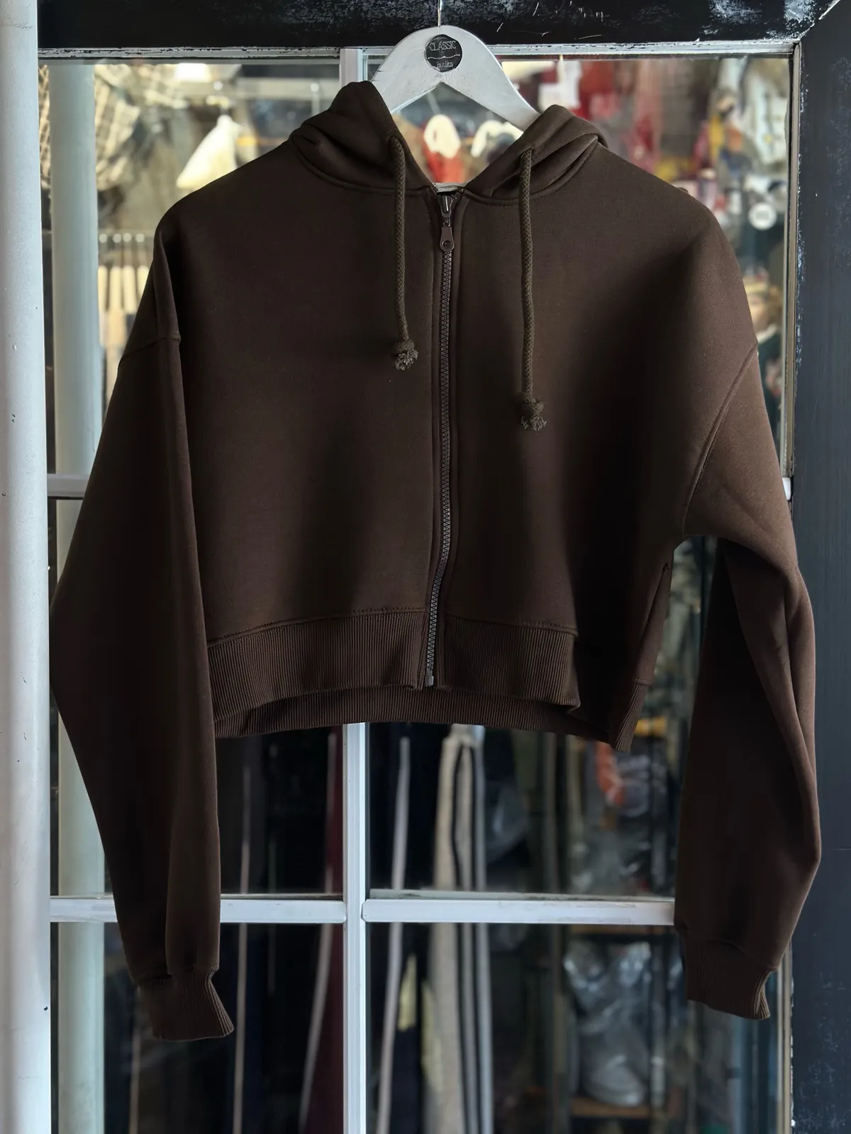 Grey Cropped Zip-up Hoodie