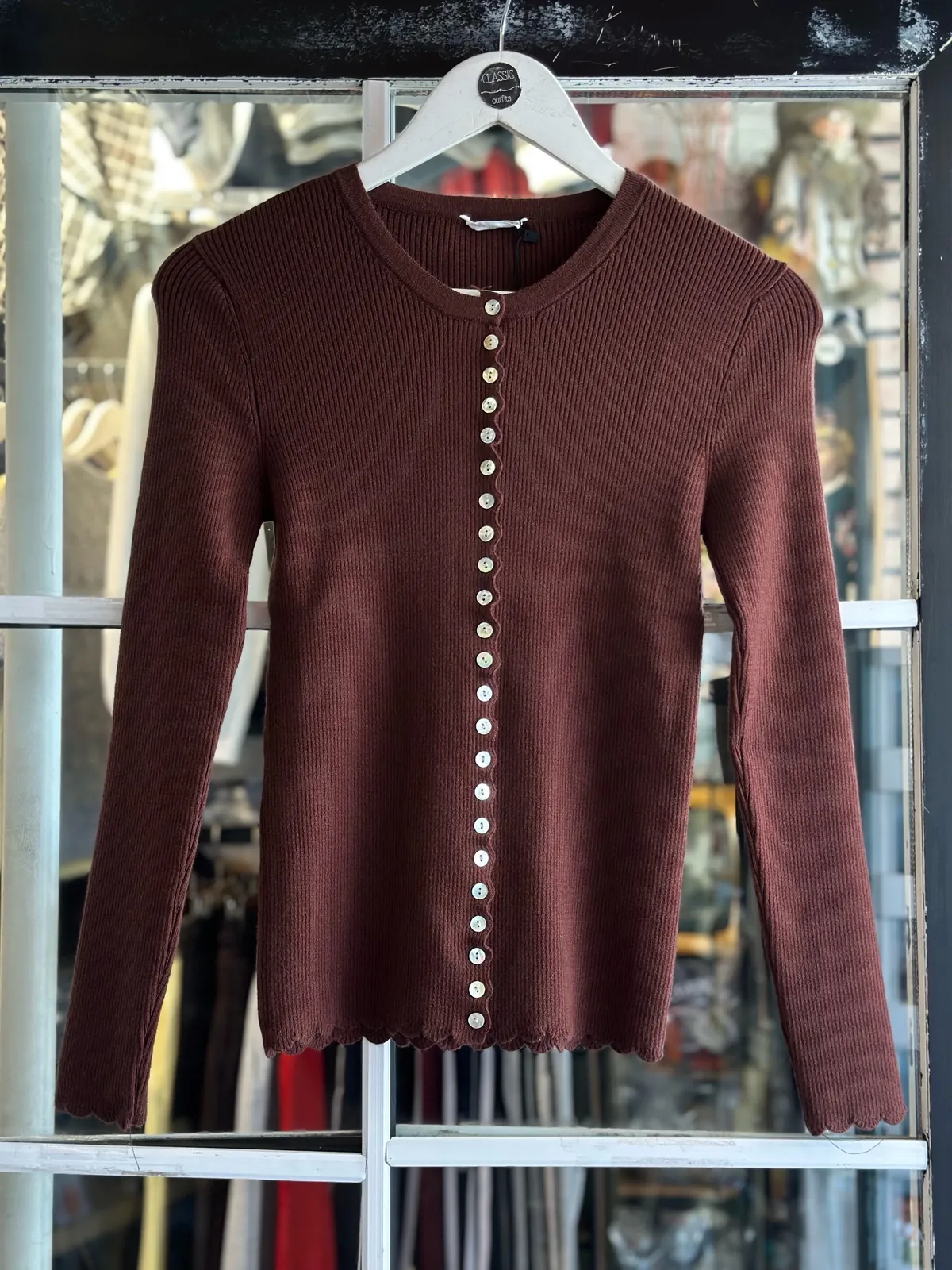 Brown Ribbed Button-Up Cardigan