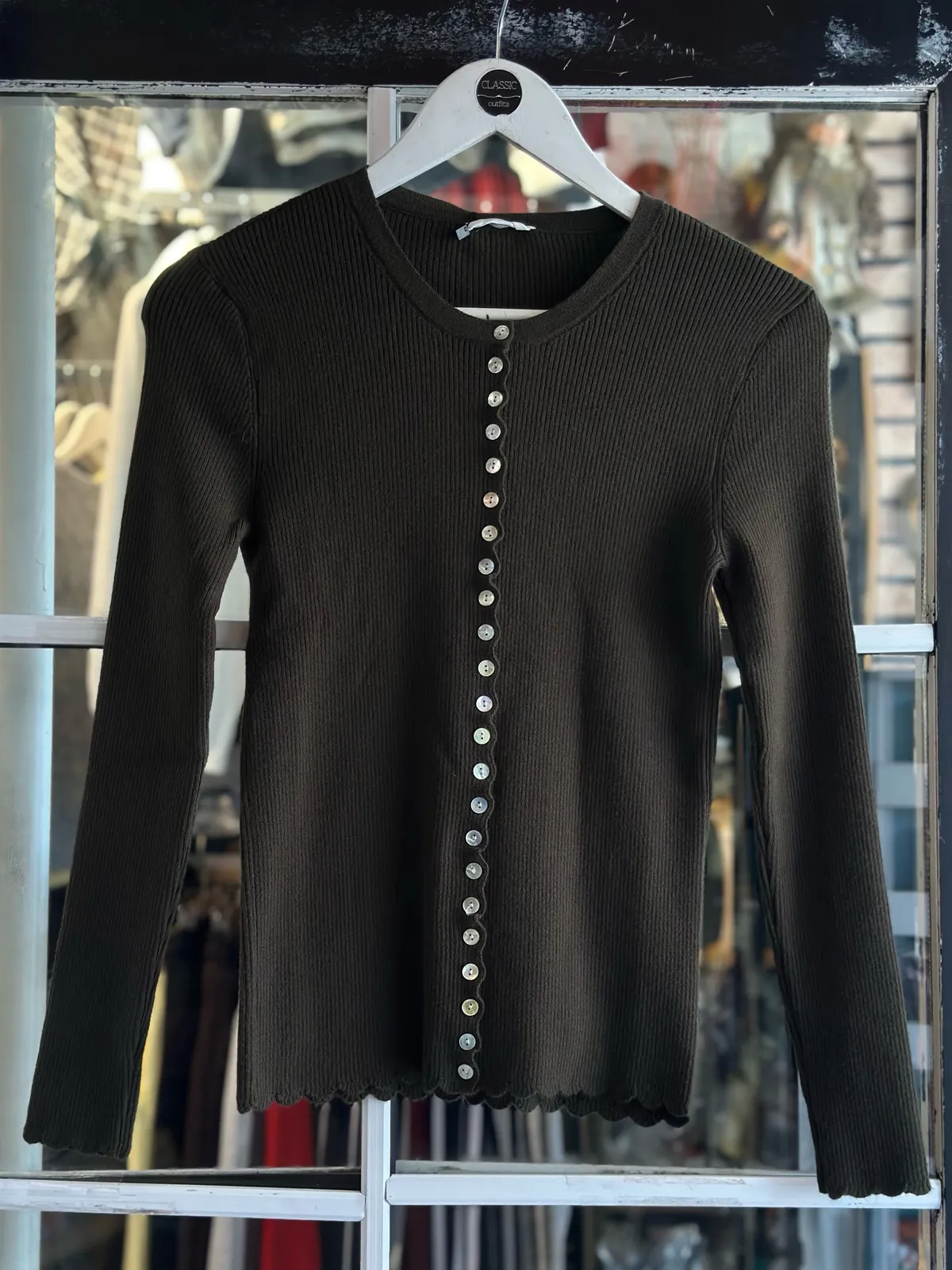 Brown Ribbed Button-Up Cardigan