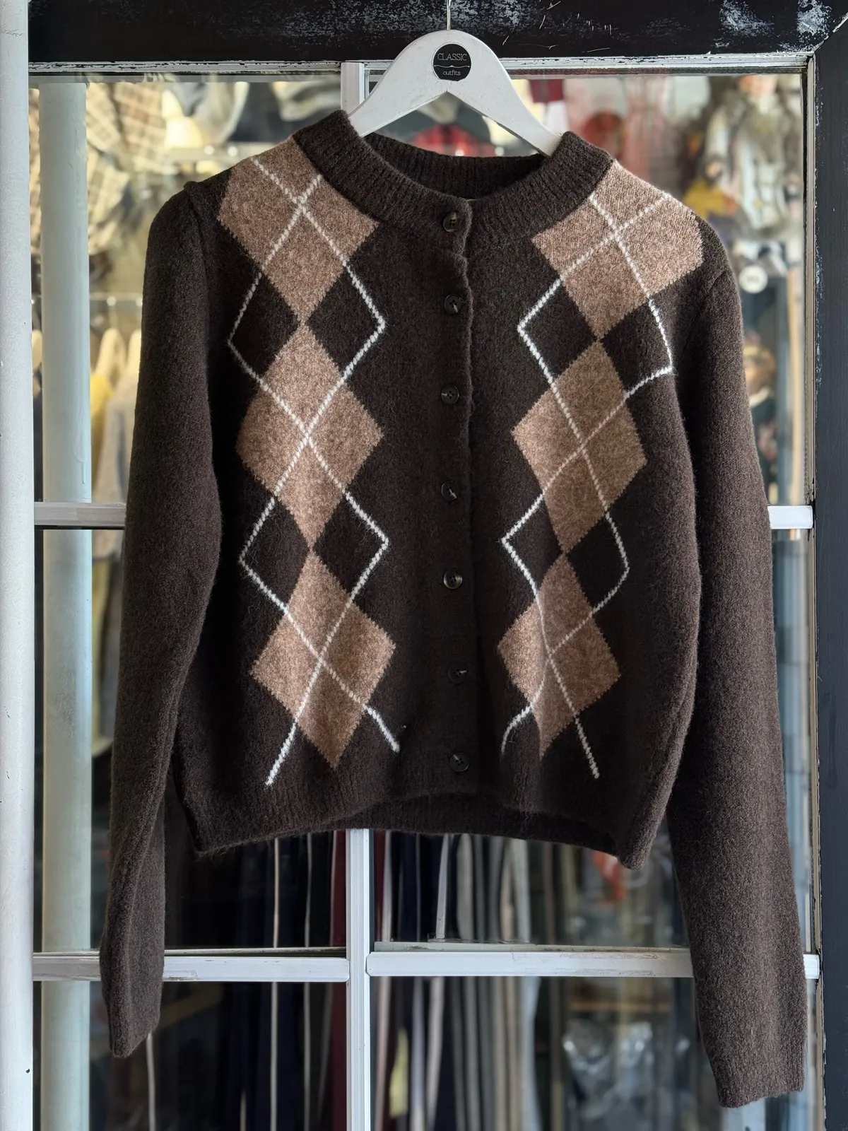 Green Argyle Patterned Cardigan