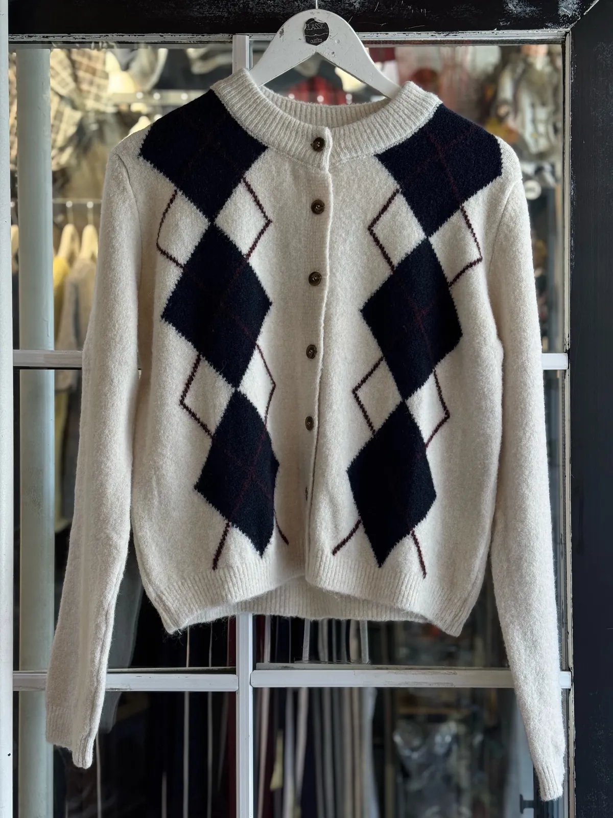 Green Argyle Patterned Cardigan