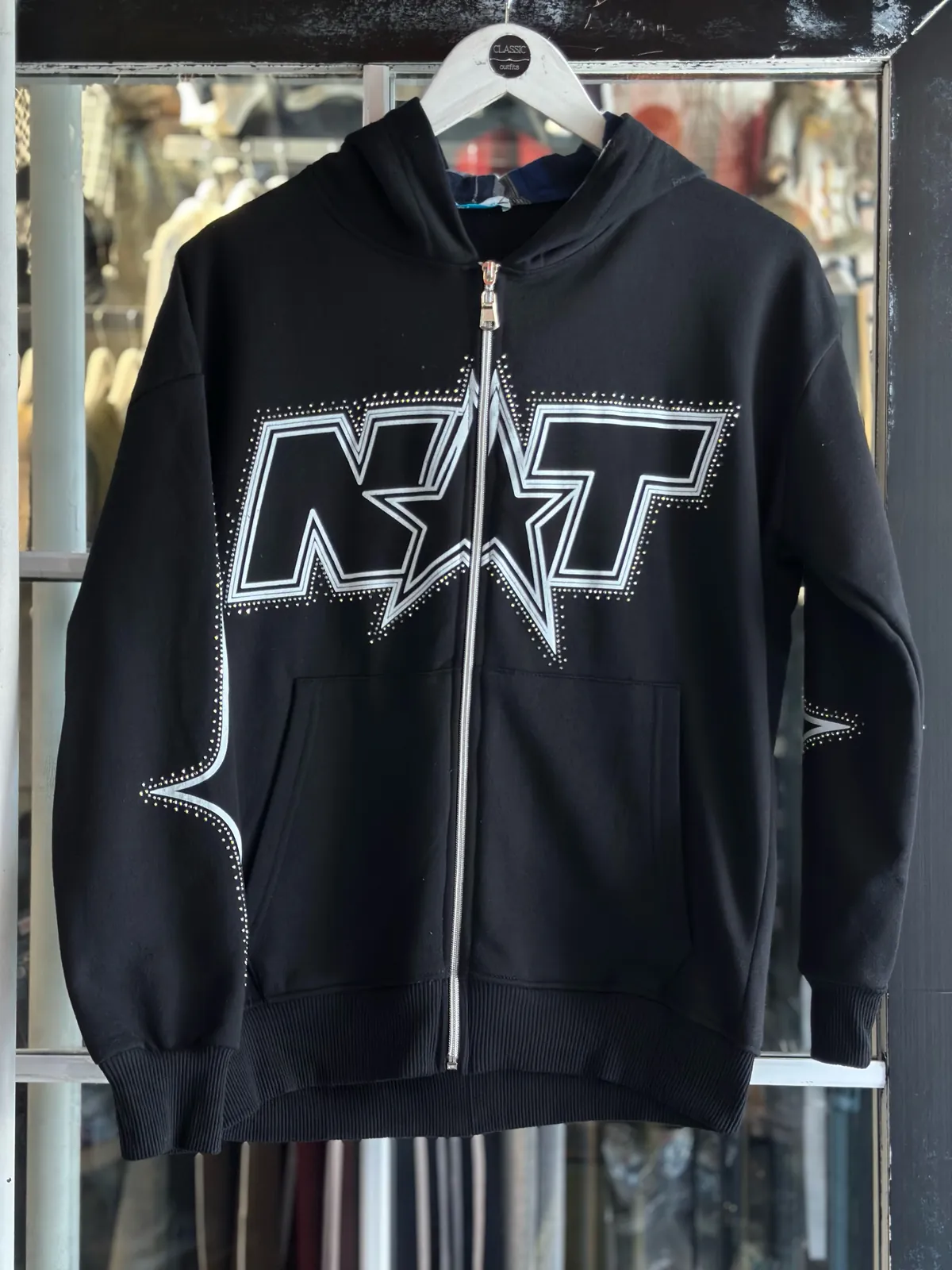 Black Zip-up Hoodie with Star Graphic