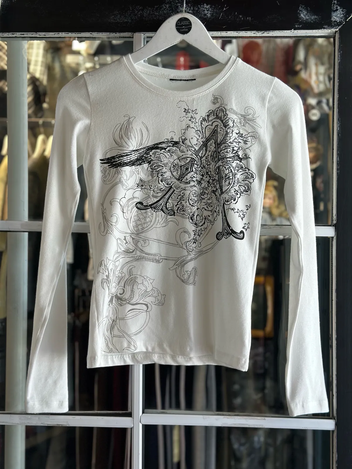 White Long Sleeve Printed T-Shirt