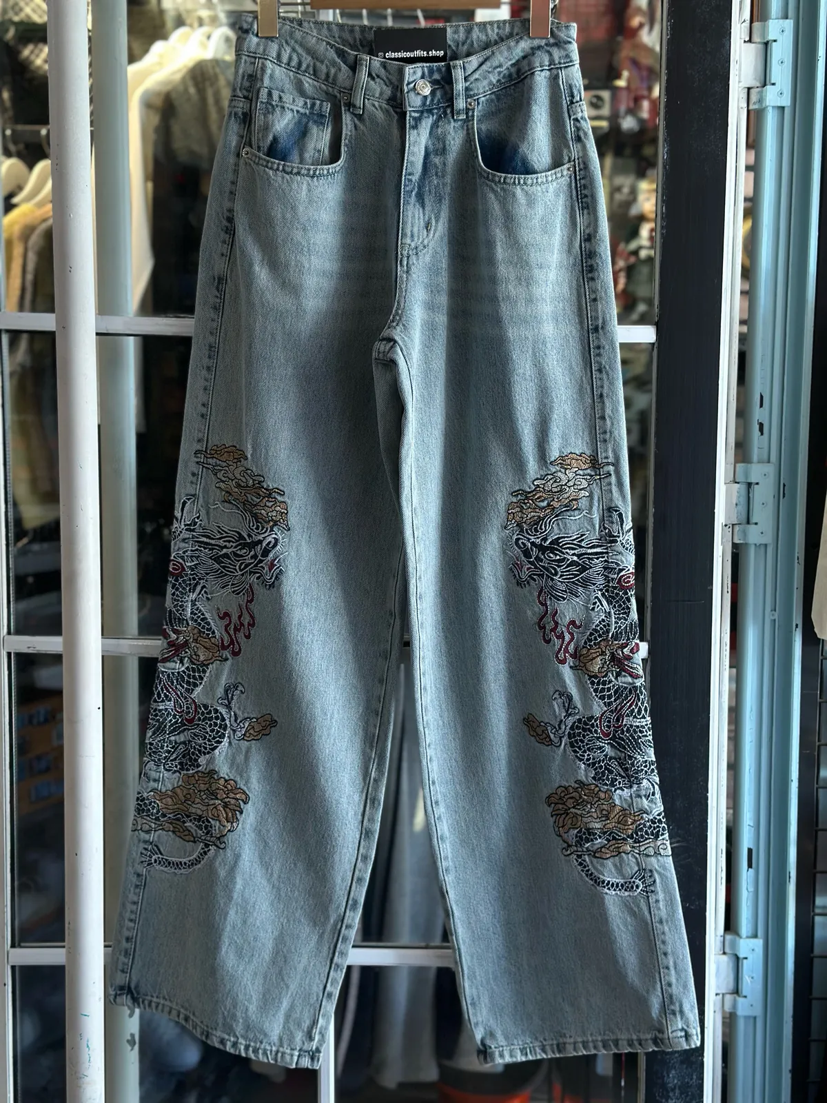 Embroidered Dragon Jeans