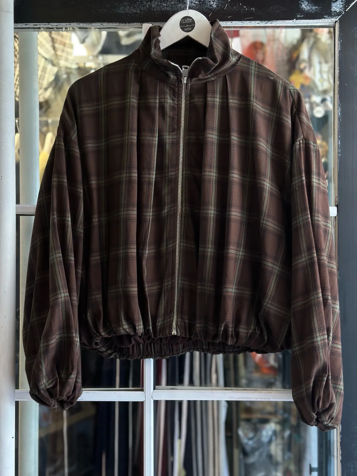 Brown Plaid Zip-up Jacket