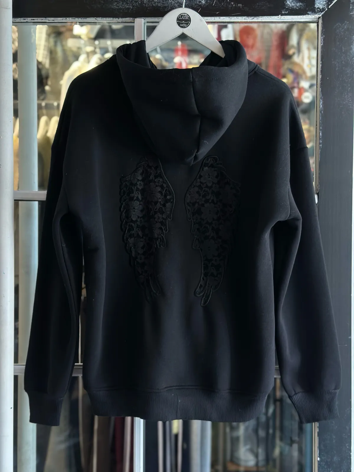 Grey Hoodie with Lace Wing Design