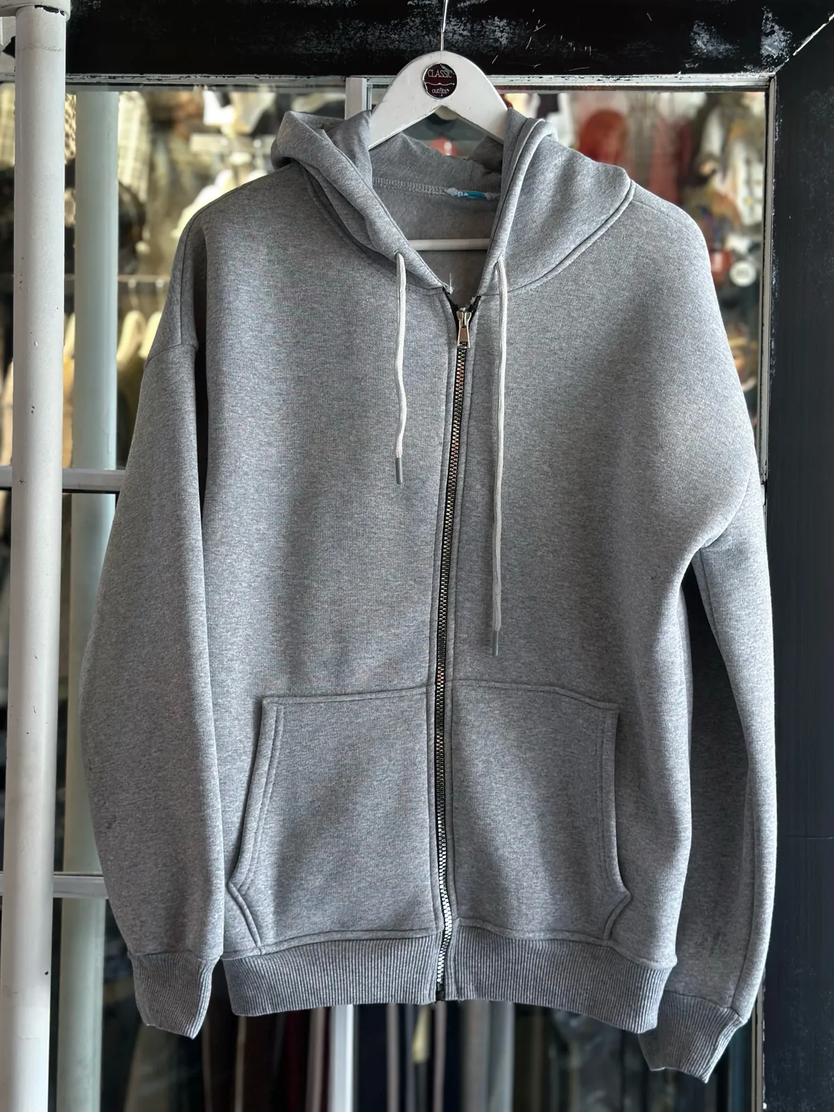 Grey Hoodie with Lace Wing Design