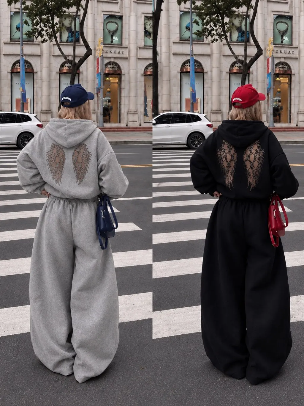Grey Hoodie with Lace Wing Design