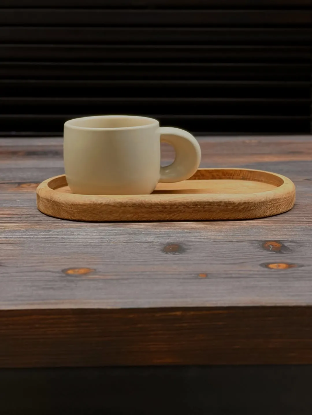 Mug and Natural Wood Plate