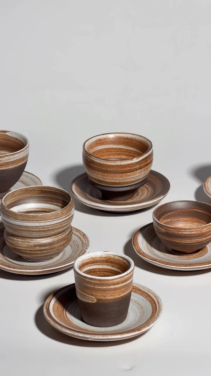 Brown Stone Cup and Plate