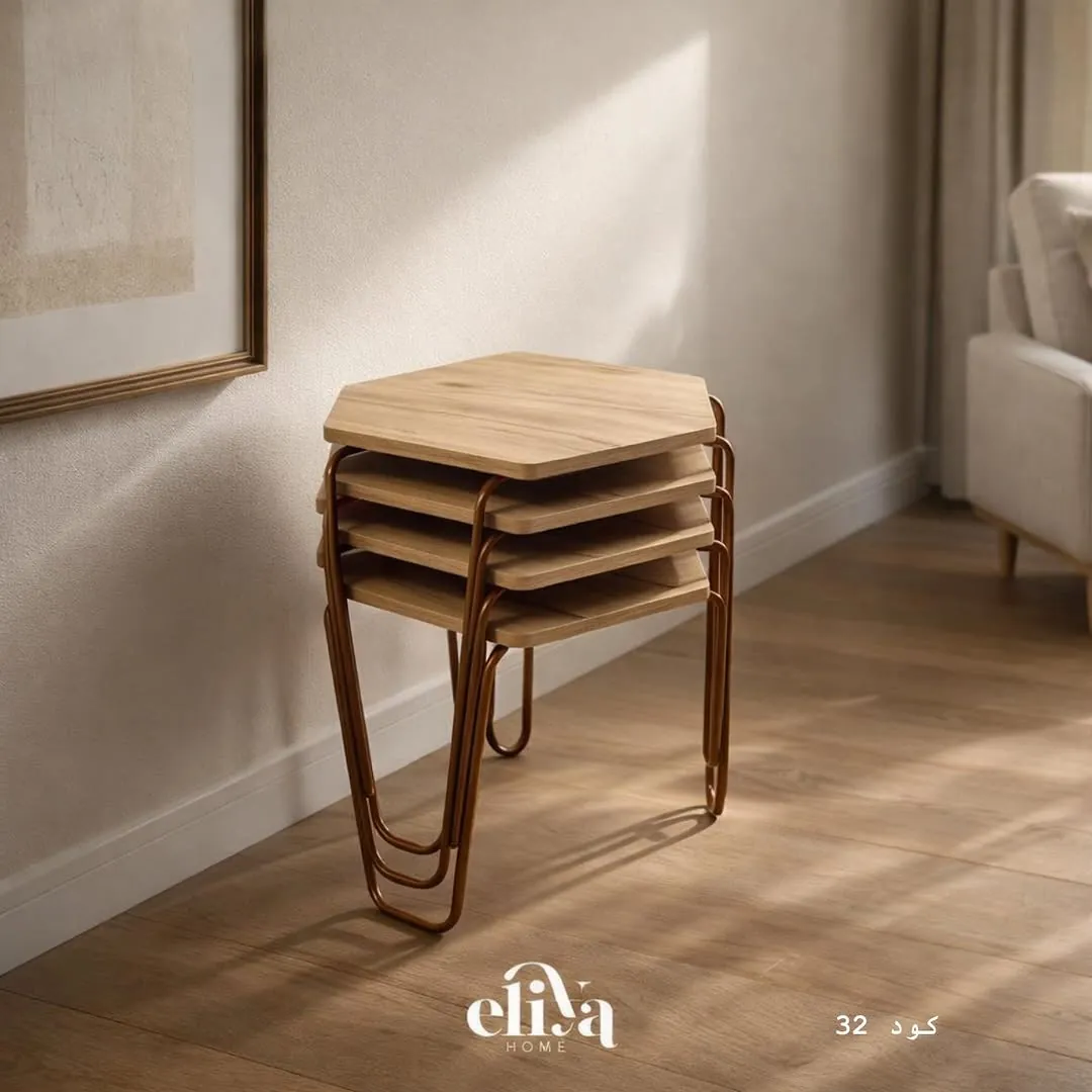 Hexagonal Wooden 4-Piece Table Set