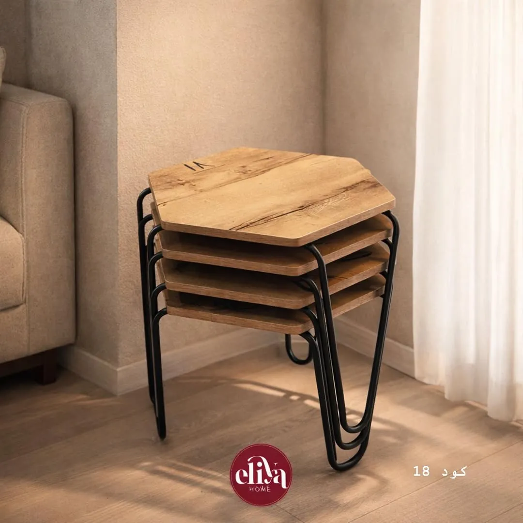 Hexagonal Wooden 4-Piece Table Set