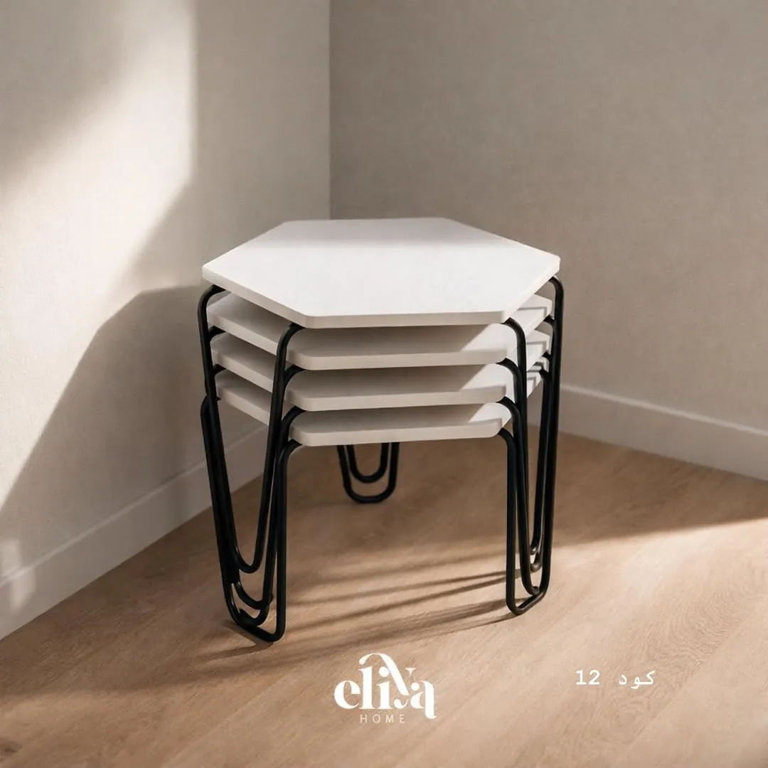 Hexagonal Wooden 4-Piece Table Set