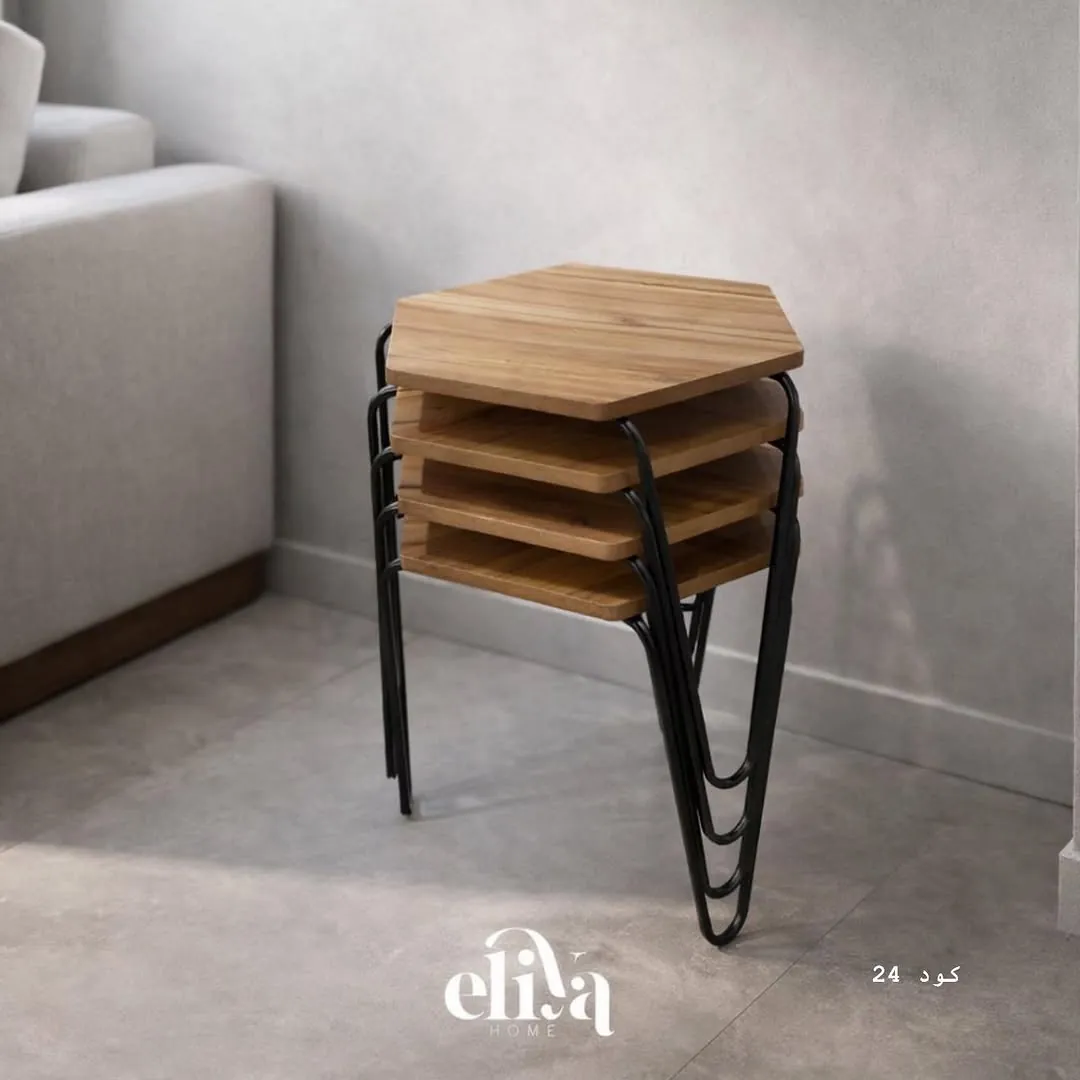 Hexagonal Wooden 4-Piece Table Set