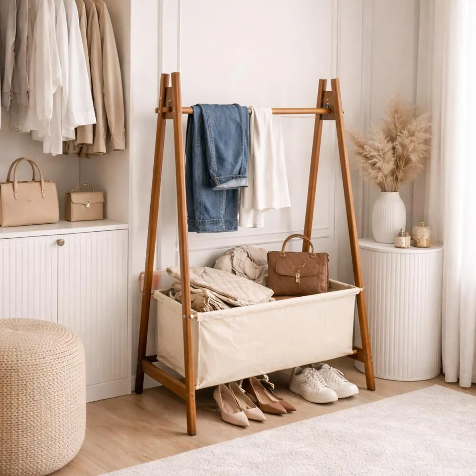 Bamboo Clothing Stand and Shelves