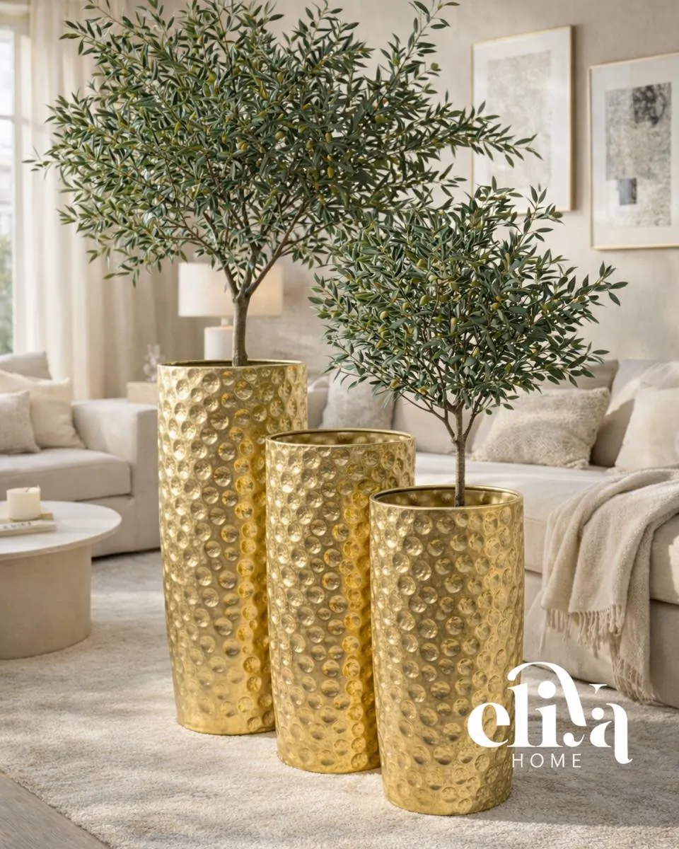 Three-Piece Copper and Chrome Vase Set