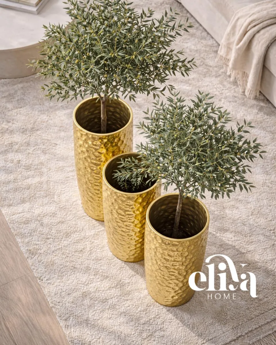 Three-Piece Copper and Chrome Vase Set