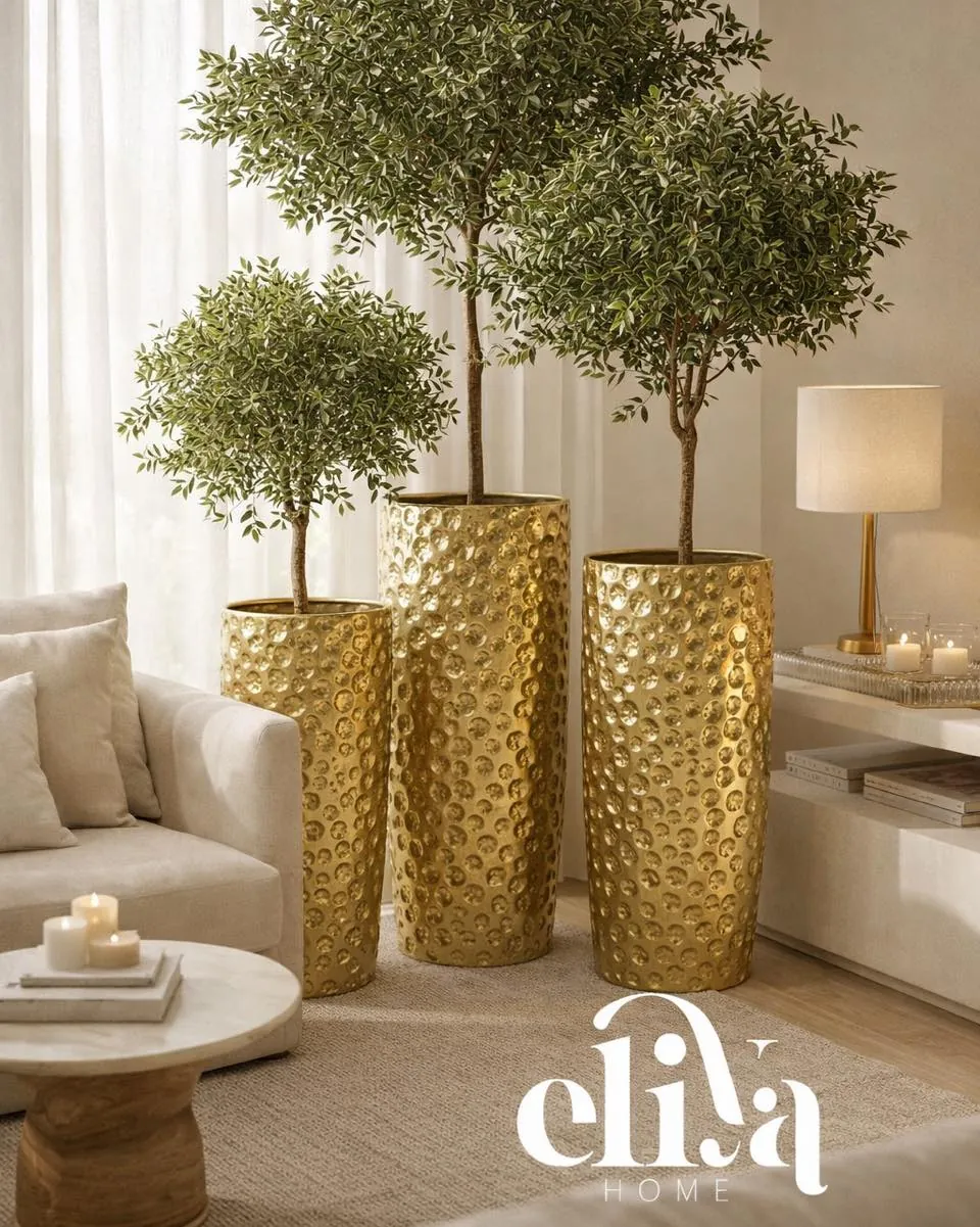 Three-Piece Copper and Chrome Vase Set