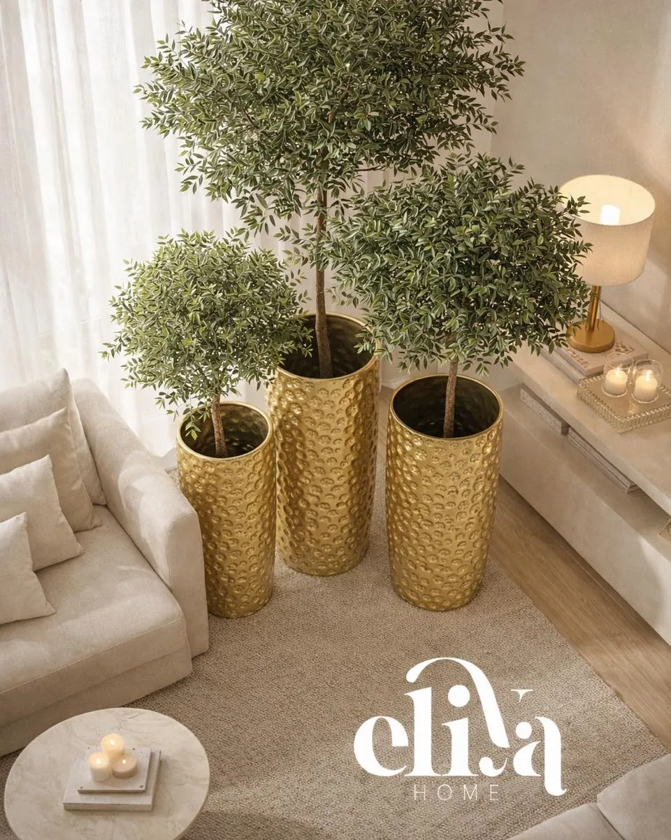 Three-Piece Copper and Chrome Vase Set
