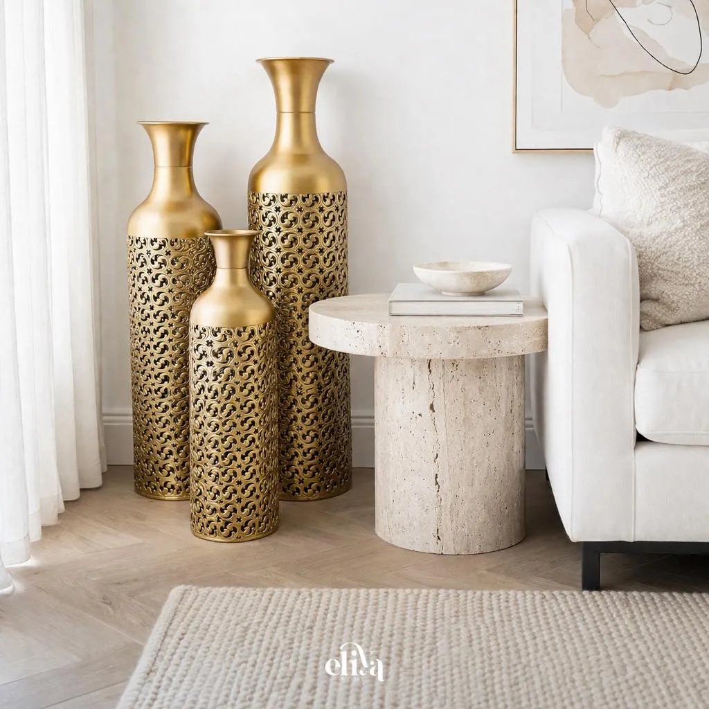 Elegant Chrome Metal Floor Vase Set