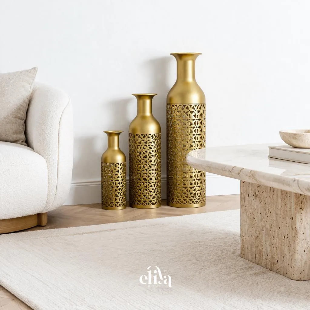 Elegant Chrome Metal Floor Vase Set