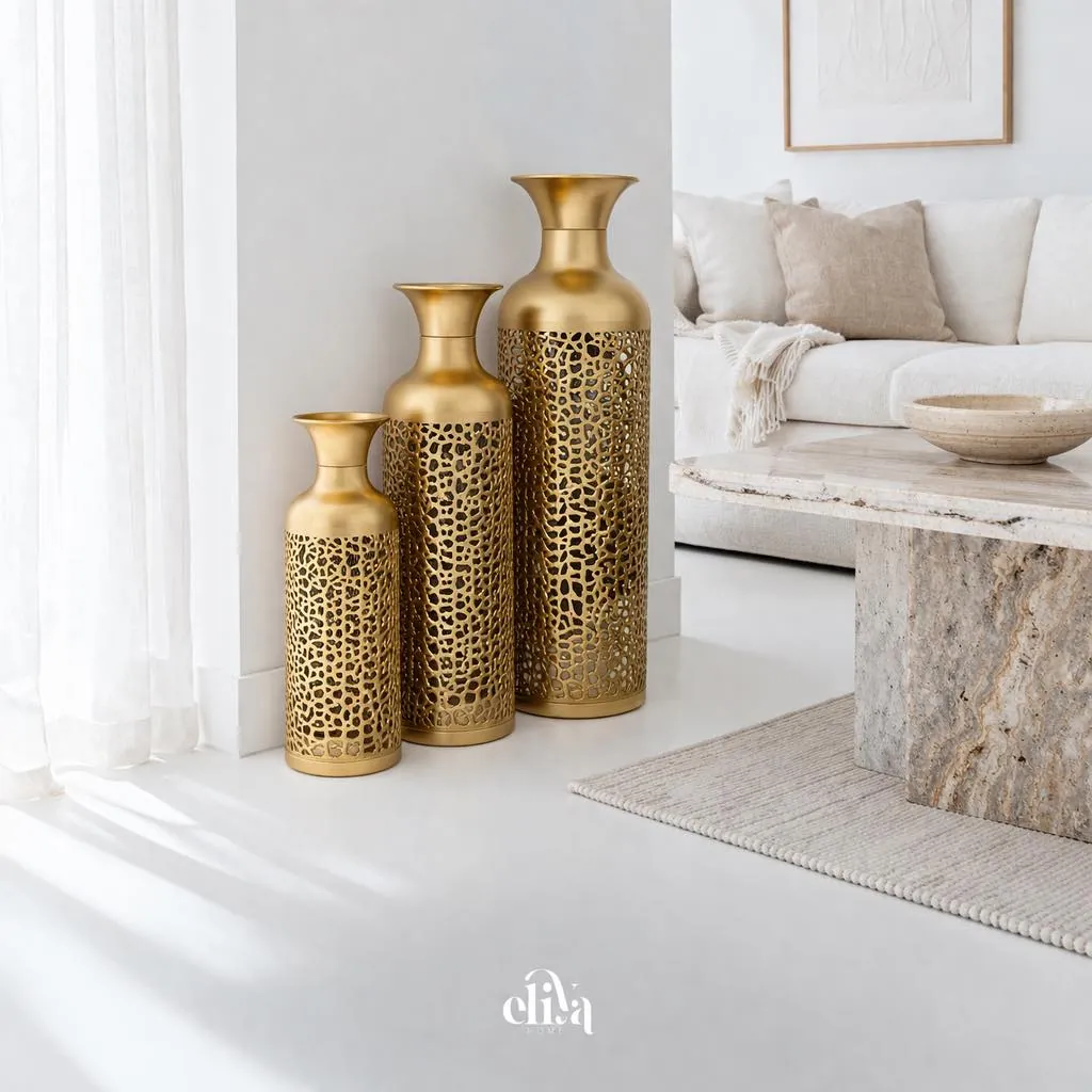 Elegant Chrome Metal Floor Vase Set