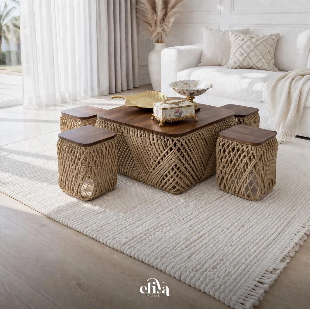 Table and 4 Side Tables Set