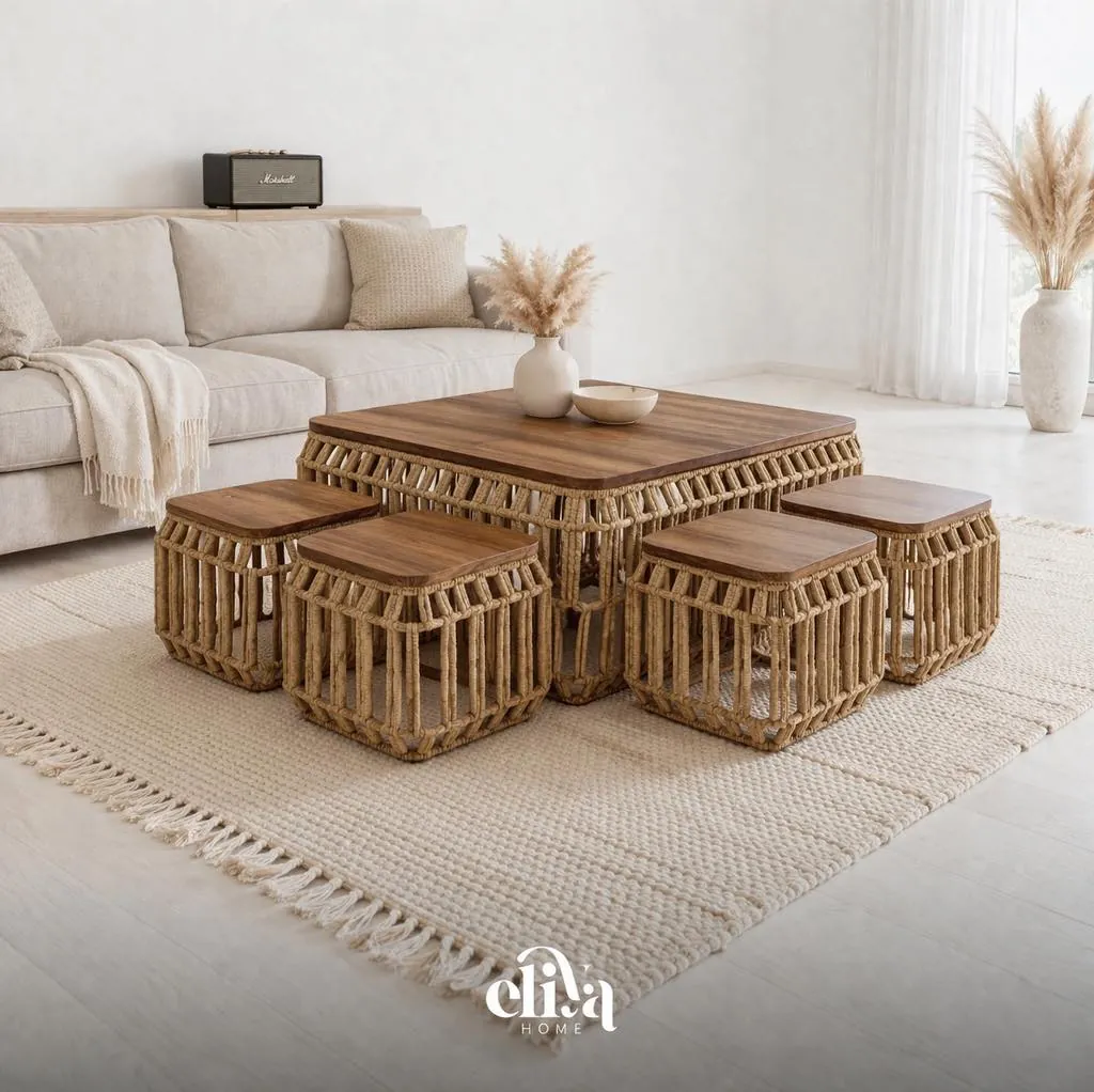 Table and 4 Side Tables Set