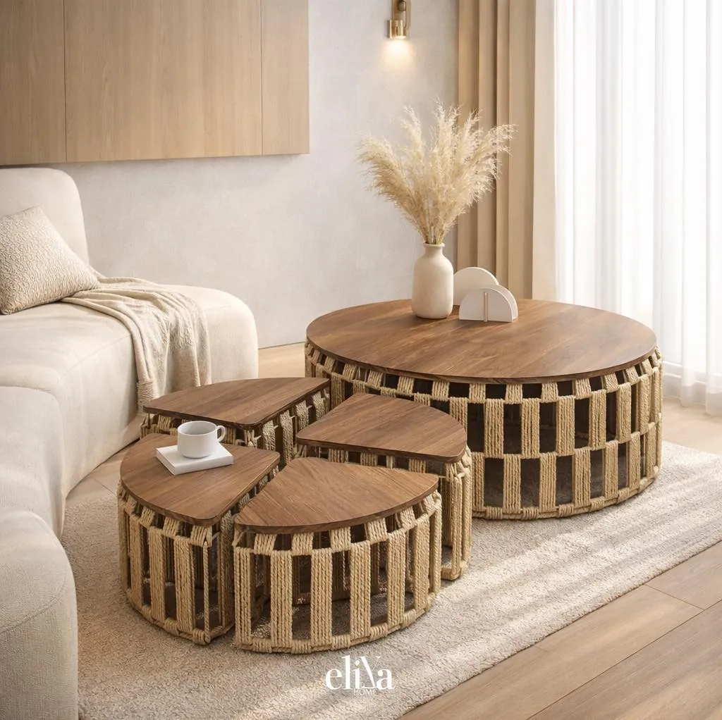 Table and 4 Side Tables Set