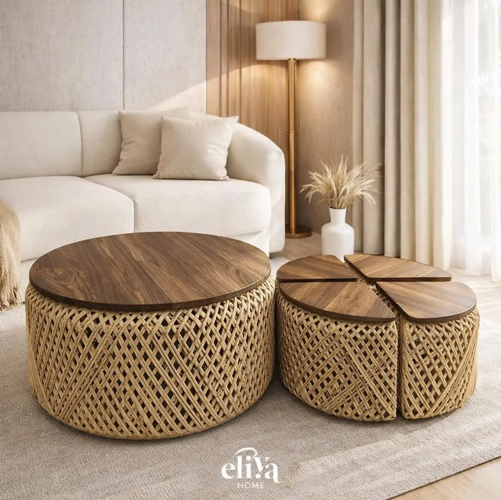 Table and 4 Side Tables Set