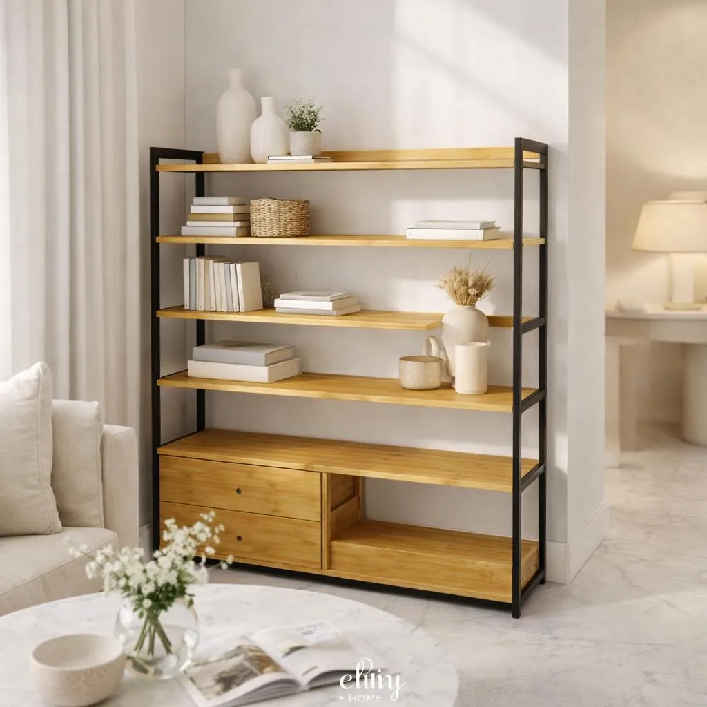 Bamboo Wood Drawer Bookshelf