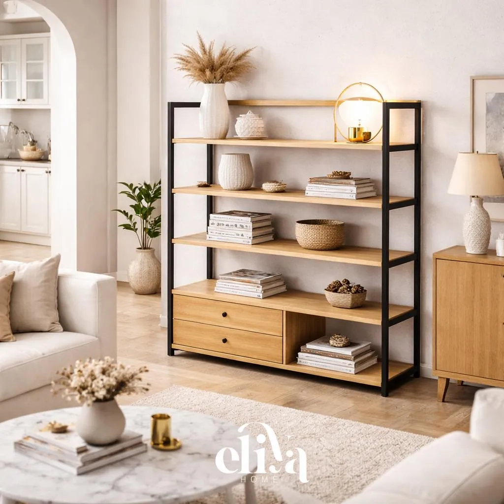 Bamboo Wood Drawer Bookshelf