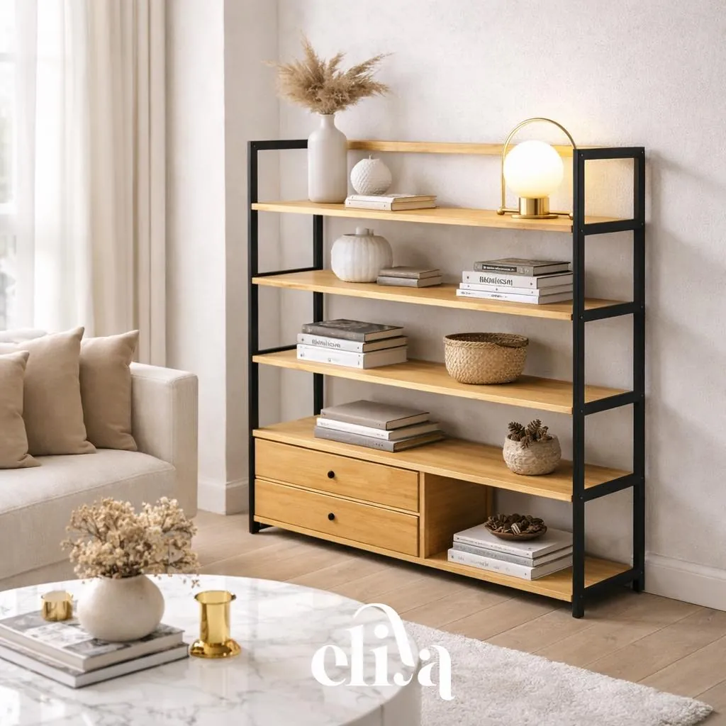 Bamboo Wood Drawer Bookshelf